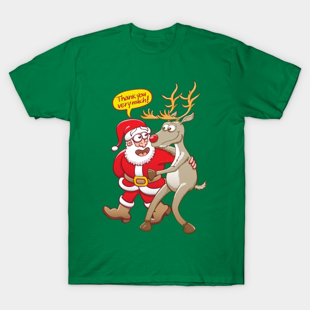 Happy Santa Claus thanking his good reindeer Rudolph T-Shirt by zooco